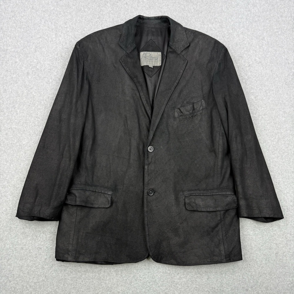 Remy Blazer Mens‎ 40 Black Lambskin Soft Leather Sport Coat Jacket Made In USA